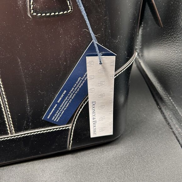 New Dooney Bourke Domed Satchel Bag Womens Black Geniue Leather Linen Blend Line - Picture 8 of 8